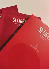 Red SL Light neck patches on a beige background