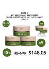 Flaner Avocado Butter Tart Pack Cleanser with promotional text on a white background