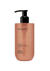 Hersteller body wash bottle on a white background