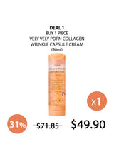 Promotional offer for Vely Vely PDRN Collagen Wrinkle Capsule Cream on a white background