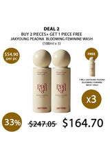 Promotional offer for Jakyoung Peaóna Blooming Feminine Wash with pricing and deal details.