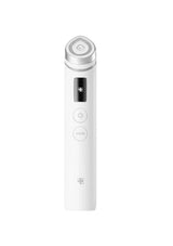 White electronic device with a cylindrical design on a white background