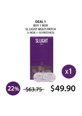 SLIGHT light multi patch packaging with promotional text on a white background