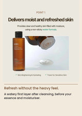 ACWELL toner poured onto skin with skin brightening and hydrating message
