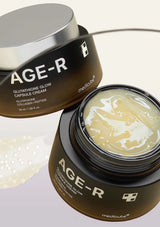 Medicube skincare product with jar and applicator on a light purple background