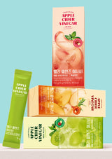 Packaging of Apple Cider Vinegar with Peach flavor on a blue background