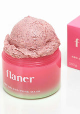 Pink gelato pore mask container with 'flaner' branding on a pink background