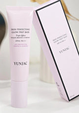Yunjac skin perfecting glow prep base tube and packaging on a light background