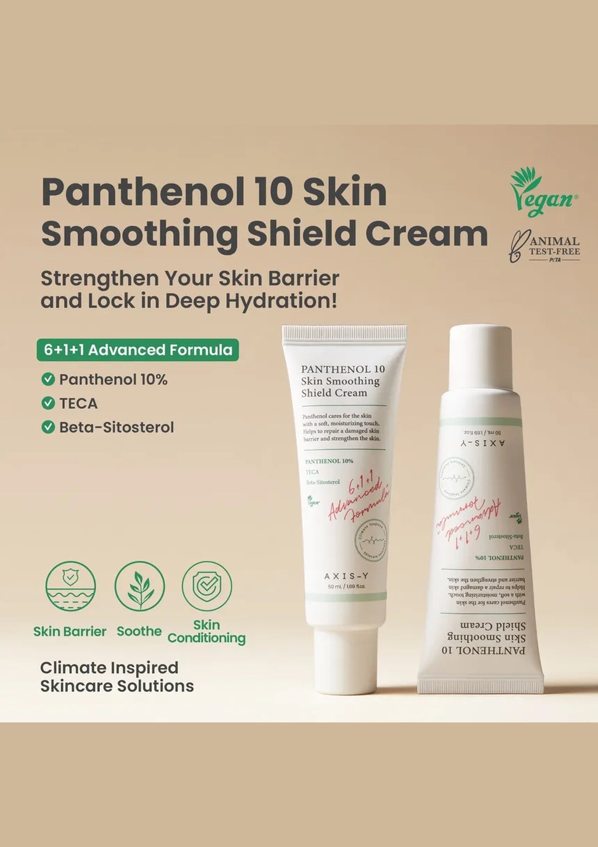 AXIS-Y Panthenol 10 Skin Smoothing Shield Cream 50ml — introduction; original brand product information
