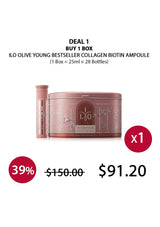 ILO Olive Young Collagen Biotin Ampoule packaging with promotional text on a white background