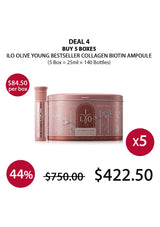 Advertisement for ILove Olive Young Collagen Biotin Ampoule deal with product packaging and pricing on a white background.