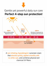 Four-step sun-protection diagram for BLANC DUBU Nuborn Cell sunscreen