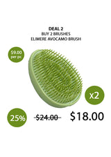Green brush with promotional text on a white background