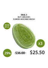 Green avocamo brush with promotional text on a white background