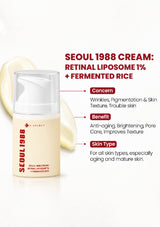 Seoul 1988 cream bottle with product details on a white background