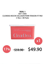 ClearDea mucin collagen pad packaging with promotional pricing on a white background