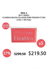 ClearDea mucin collagen pad packaging with promotional text on a white background