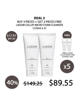 Promotional offer for Lagom Cellup Micro Foam Cleanser with pricing and quantity details.