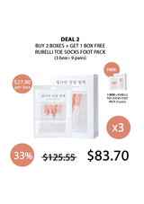 Promotional offer for Rubelli toe socks foot pack with packaging and pricing details.