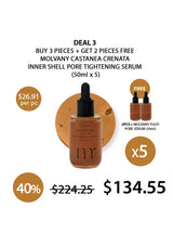Molvany Castanea Crenata inner shell pore tightening serum with promotional offer on a white background