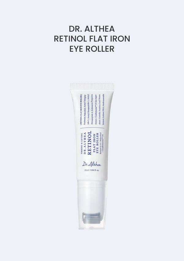 Dr. Althea Retinol Flat Iron Eye Roller 25ml — white tube with blue lettering and built-in roller
