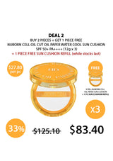 Promotional offer for a sun cushion with free refill on a white background