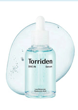Torriden serum bottle with dropper on a white background