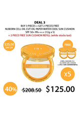 Nuborn sun cushion with promotional text and pricing on a white background