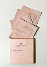 Nuborn Cell hydrogel collagen mask packaging on a light gray background
