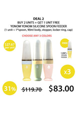 Yonom silicone spoon feeder with promotional offer on a white background