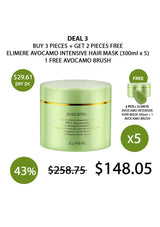 Elimer Avocamo Intensive Hair Mask with promotional text and pricing on a white background