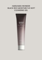 A tube of HARUHARU WONDER Black Rice Moisture 5.5 Soft Cleansing Gel, with a gray and purple label, 100ml size.