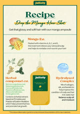 Advertisement for a mango hair care product with text and images of ingredients.