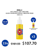 Promotional graphic for Julioly Superfood Vitatox C Smoothie Serum with pricing and deal information.