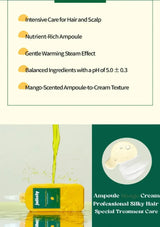 Product packaging with text detailing features and benefits of a hair care product.