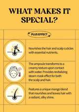 Product feature card with icons and text on a yellow background