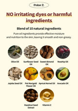 List of natural ingredients used in a skincare product with images and text.