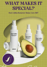 Foot callus remover home care set with avocado on a green background