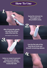 Instructions on how to use a foot care product with step-by-step visual guide.
