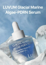 LUVUM Glacial Marine Algae-PDRN Serum with dropper on a snowy background