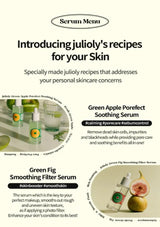 Advertisement for julioily skincare products with serum bottles and text on a white background.