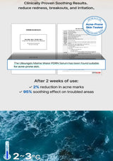 Advertisement for a marine water serum with clinical results on a white background