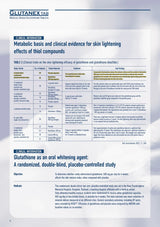 Medical document on skin lightening effects of thiol compounds with text and tables.