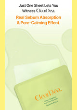 ClearDea Curen Tangyine Pore-Tight-Masking sheet shown in its pale green packaging, with promotional text above on a yellow and pale green background.