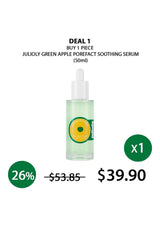 Julioly Green Apple Porefect Soothing Serum bottle with promotional text on a white background