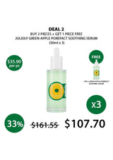 Promotional offer for Julioly Green Apple Porefect Soothing Serum with a free serum included.