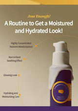 Moisturizer bottle with text on a beige background