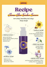 Advertisement for a cheese glow fondue serum with ingredients listed on a yellow background.