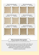 Comparison chart of fine dust absorption before and after using a test product on various textured surfaces.