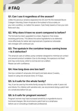 A FAQ informational graphic with a gray header reading '# FAQ' and six bullet-point questions and answers in black text on a white background, with a yellow vertical stripe on the right edge.